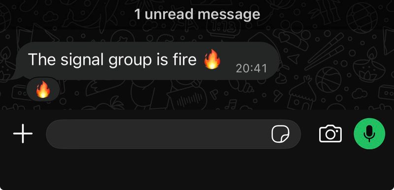 Message saying the signal group is fire